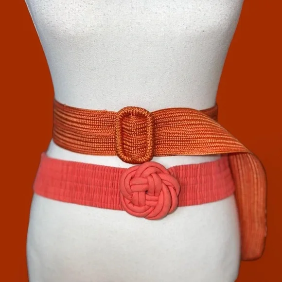 Set of 2 vintage belts. Orange fabric one and coral knotted belt with buckle - Picture 1 of 1
